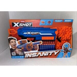 Zuru X-Shot Insanity Manic Blaster Blue Orange Dart Gun with 24 Darts New
